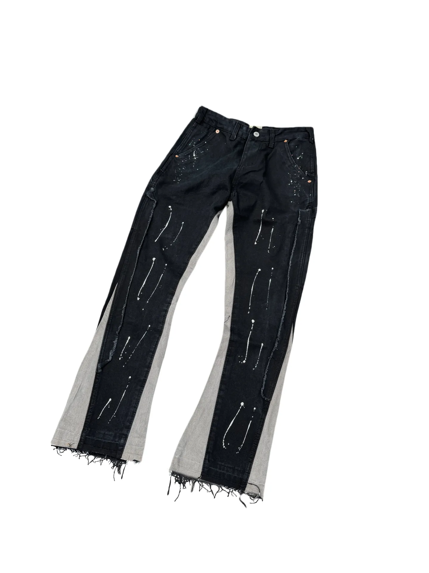 P220💰G33 GALLERY DEPT. Spliced ​​washed retro jeans for men and women high street splashed ink trousers micro-flared casual trousers trendy couple same style Color: Black Size: S-XXL (corresponding to 28-36)